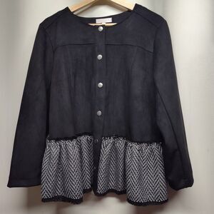 Solitarie By Ravi Khosla Jacket Women Size L Black Faux Suede Peplum Feminine